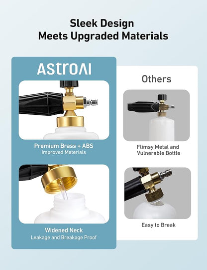 AstroAI Foam Cannon, Heavy Duty Car Foam Sprayer, Wide Metal Neck, Adjustable Thick Snow Foam Lance for Pressure Washer with 1/4" Quick Connector, Ideal for Various Cleaning Tasks, 1.5L Bottle