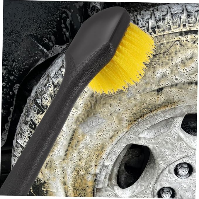 STAHAD Car Tire Brush Long Handle Wheel Cleaning Brush for Car Detailing with Stiff Bristles Yellow Tire Cleaner Tool for Automotive Rim