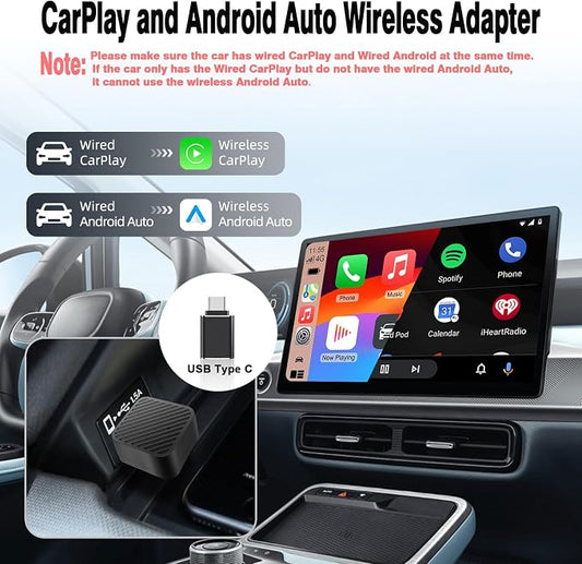 LEXXSON Mini Wireless CarPlay Adapter for iPhone, 2 in 1 CarPlay and Android Auto Wireless Adapter for Cars, Wired to Wireless, Plug & Play, Stable Fast Connection for Android 11+ and CarPlay iOS 10+