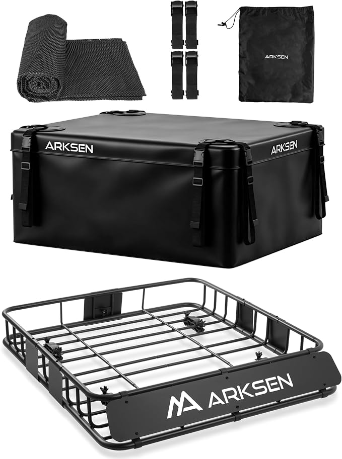 ARKSEN 43" x 39" x 6" Roof Rack Basket with Extension & Waterproof Cargo Bag, 150 lb Heavy-Duty Steel Cargo Carrier, Fits Crossbars up to 1.38" Thick, for SUV & Pickup Truck