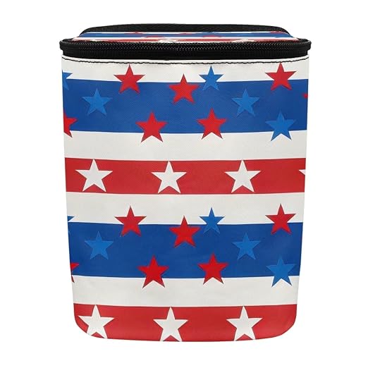 Talayituse American Flag Star Print Car Trash Can with Lid, 4th of July Leak Proof Auto Trash Bag Hanging Vehicle Garbage Can Multipurpose Storage Container for Back Seat Road Trip