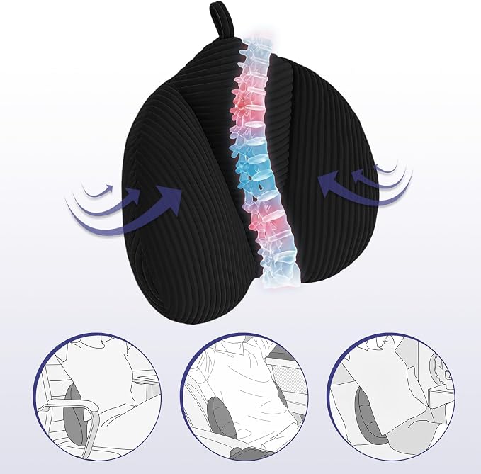 Lumbar Support Pillow for Couch, Back Support Pillow for Office Chair, Heart-Shape Back Cushion with Shredded Foam for Back Pain Relief & Reading, Lumbar Cushions for Recliner, Car, Black
