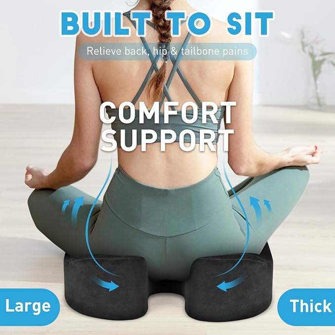 BlissTrends Seat Cushion,5.2in Thick Memory Foam Cushions for Office Chair, Car Seat, Airplane, Relieving Pressure Tailbone Sciatica Back Pain for Long Sitting Office Workers, Car Drivers Grey