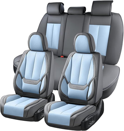 Coverado Seat Covers, Car Seat Covers Full Set, Leather Seat Covers for Cars, Car Seat Protector, Gray Car Seat Covers Front Seats and Back Seats Universal Fit for Most Cars Lightblue