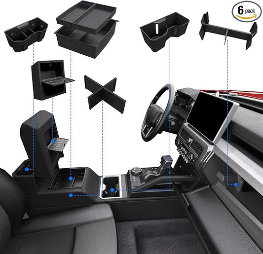 ELECFRESH 6PCS Set Center Console Organizer Tray for 2026 2025 2024 Toyota Tacoma Gen 4th Accessories, Glove Box Organizer Armrest Hidden Storage Box, Front & Rear Cup Holder with Insert Divider