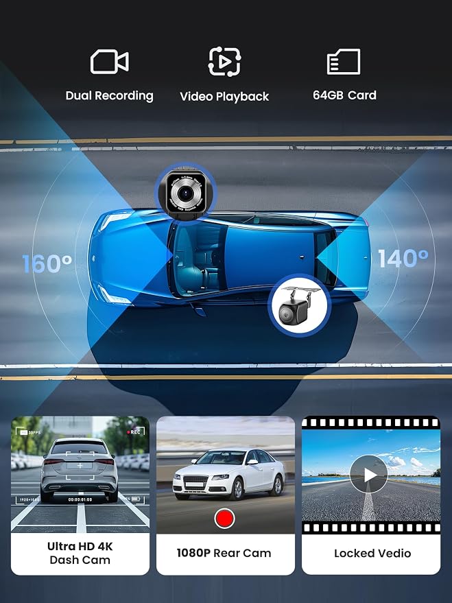 Portable Carplay Screen for Car, 9" Car Stereo Wireless CarPlay & Android Auto Touch Screen,4K Dash Cam/1080P Backup Camera/GPS Navigation/Mirror Link/Bluetooth//FM/Siri
