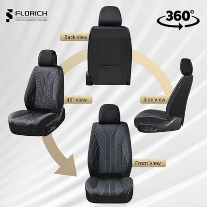 FLORICH Automotive Car Seat Covers Front Seat, Leather Car Seat Cover 2 Pack Waterproof Front Seat Covers Full Coverage Driver Seat Protector Universal Fit for Most Cars SUV Trucks, Black&Blue Line