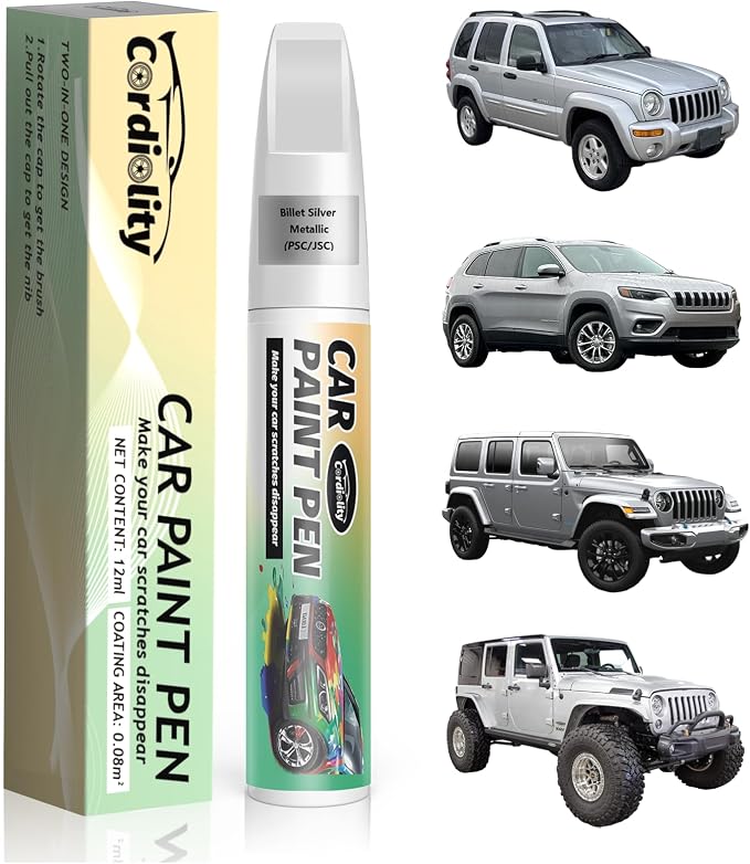 Car Touch Up Paint Billet Silver Metallic(PSC/JSC) for Jeep, Color Accurate Car Scratch Repair Remover Pen Fix Auto Paint Chips and Nicks
