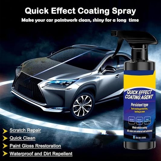 Quick Effect Coating Agent for Car - Hydrophobic Ceramic Coating Spray for Car with UV Protection, Water Beading Paint Protection, Deep Gloss Shine, Long Lasting Polish Spray Wax - 120ml