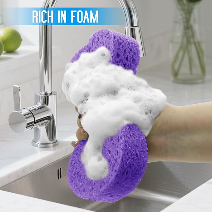 3PCS Car Wash Sponge, Heavy Duty Car Sponges for Washing, Car Accessories Large Sponges for Cleaning, Automotive Cleaning Supplies, Eco Friendly Sponge (7.68 x 3.74 x 1.38 Inch), Purple