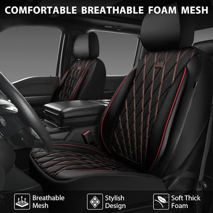 CAR PASS Thick Foam 3D Air Mesh Leather Car Seat Covers Front Seats Only, Breathable Premuim Leather Two Front Seat Cover, Airbag Compatible Universal Fit for 95% Sedan Van Truck SUV,Black and Red