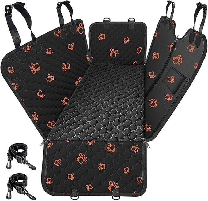 Mancro Dog Car Seat Cover for Back Seat, 2026 Upgraded 600D Heavy Duty Waterproof & Scratch-Resistant Dog Hammock for Car, Back Seat Pet Cover for Dogs with Sedan, and SUVs, Standard, Paw Prints