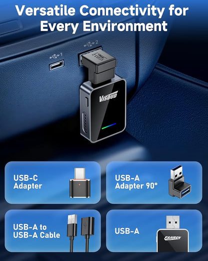 2026 Upgraded Android Auto & CarPlay Wireless Adapter, One Click Multi Device Switching, Ultra-Fast 5.8GHz WiFi, Bluetooth 6, Plug & Play USB-A/C for 2016+ Car Models
