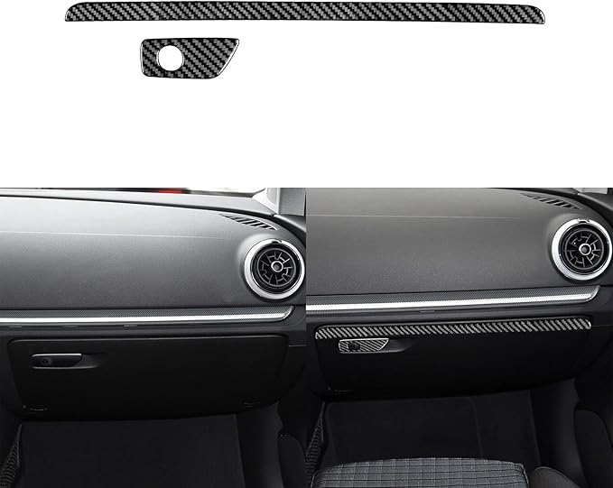 Real Premium Carbon Fiber Sticker Compatible with Audi A3 S3 RS3 8V 2013 2014 2015 2016 2017 2018 2019 Car Glove Box Storage Box Decor Kit Auto Interior Accessories Decal Style A 2PCS Black