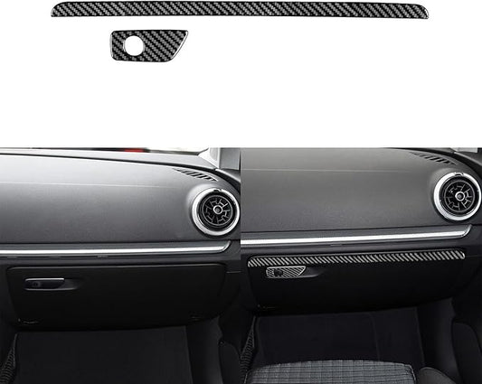 Real Premium Carbon Fiber Sticker Compatible with Audi A3 S3 RS3 8V 2013 2014 2015 2016 2017 2018 2019 Car Glove Box Storage Box Decor Kit Auto Interior Accessories Decal Style A 2PCS Black