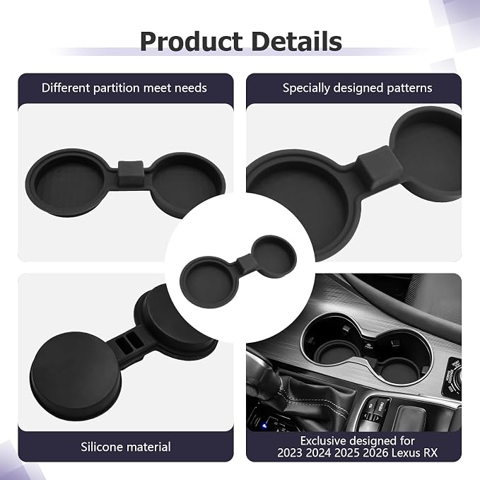LUWU 2025 2026 RX350 Center Console Cup Holder Compatible with 2024 2025 2026 Lexus RX350/RX450/RX500 Accessories Premium Silicone Cup Holder Mat Spill-Proof, Easy Install & Clean, Black