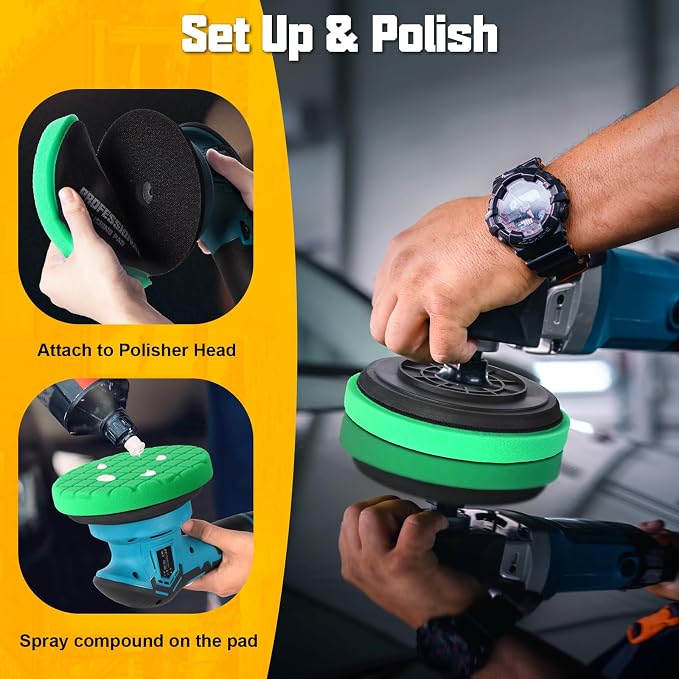 Polishing Pad 5.5 Inch, 3Pcs Green Heavy Cut Foam Buffing Pads for Car Buffer Polisher, Compounding, Polishing and Waxing