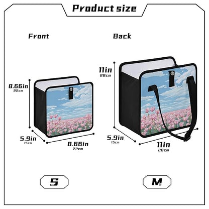 Car Trash Can Organizer Bin with Adjustable Strap for Back Front Seat Console Waterproof Leakproof Collapsible Portable 11 Inch Pink Tulip Field and Blue Sky