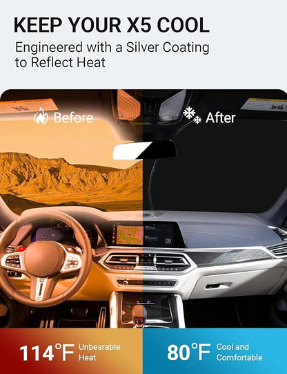 Proadsy Windshield Sun Shade for 2019-2025 2026 BMW X5 M Sport xLine SUV 4-Layer Foldable Front Sunshade Protector Sun Visor Blocks UV Rays Keep Car Cooler Accessories