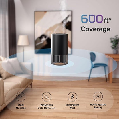 Waterless Diffusers with Dual Nozzle for Essential Oils Mini Scent Air Machine with 5 Timer Settings, 4 Mist Levels with Vehicle Mode for Car Home Room Studio Office, Metal Desert Titanium