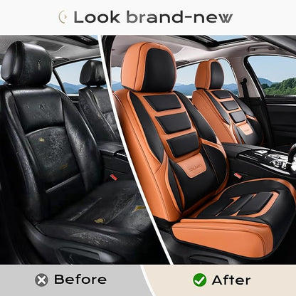 Coverado Car Seat Covers Full Set, Seat Covers for Cars, Front Seat Covers and Back Seat Cover Waterproof Leather Automotive Seat Cover, Universal Car Interior Protectors Cushion for Most Cars