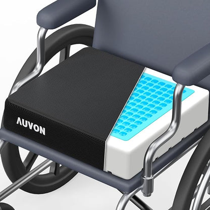 AUVON Cooling Gel Seat Cushion for Long Sitting without Stuffiness, Memory Foam Wheelchair Seat Cushion for Back & Sciatica Relief, Breathable Chair Cushion with Strap for Car, Office, Home, Anti-Slip
