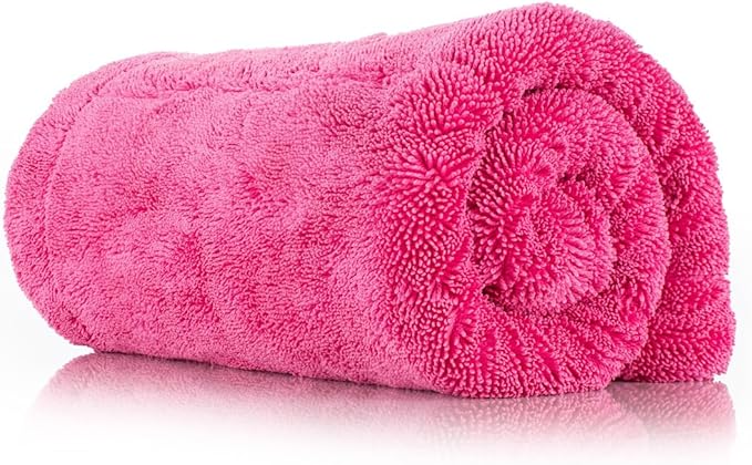 The Rag Company, The Liquid8r M22, Absorbent 70/30 Blend Microfiber Drying Towel for Cars, Trucks, and SUVs, Safe for Detailing, Scratch-Free, Twist Loop, 2200 GSM, 20x20 Inches, Pink