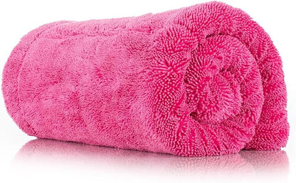 The Rag Company, The Liquid8r M22, Absorbent 70/30 Blend Microfiber Drying Towel for Cars, Trucks, and SUVs, Safe for Detailing, Scratch-Free, Twist Loop, 2200 GSM, 20x20 Inches, Pink