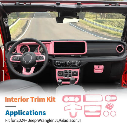 JeCar 11pcs Pink Interior Trim Kit for 2024 2025+ Jeep Wrangler JL JLU & Gladiator JT