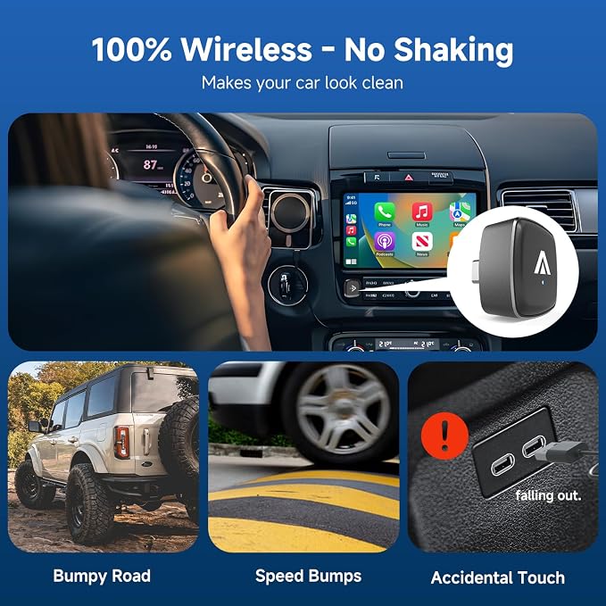 Type-C 2-in-1 Wireless CarPlay & Android Auto Adapter, Metal USB-C Mini Plug & Play Car Play Dongle, Converts Factory Wired Connection to Wireless for Car 2016+, OTA, No Lag for iPhone & Android Phone