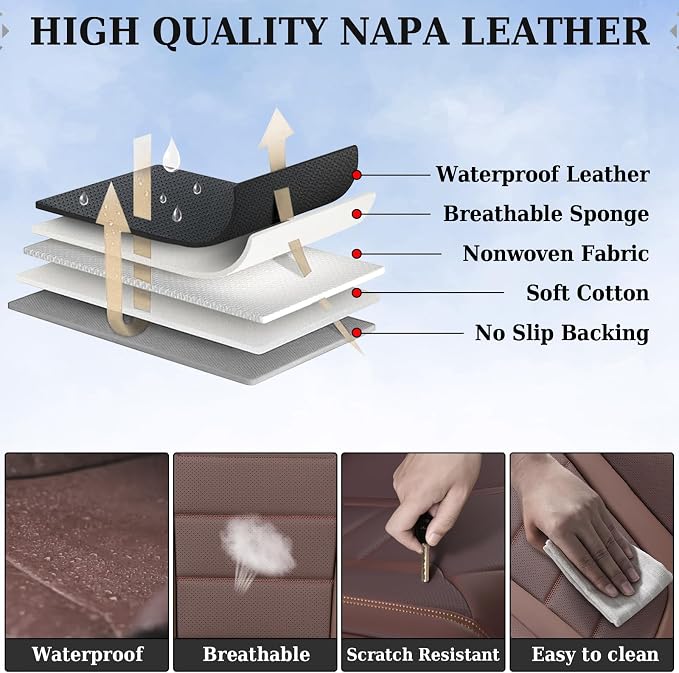 Coverado Car Seat Covers Front, Seat Covers for Cars, Waterproof 2-Pack Car Seat Cushions, Leather Carseat Seat Protectors, Universal Seat Covers Fit for Most Sedans SUV Pick-up Trucks(Brown)