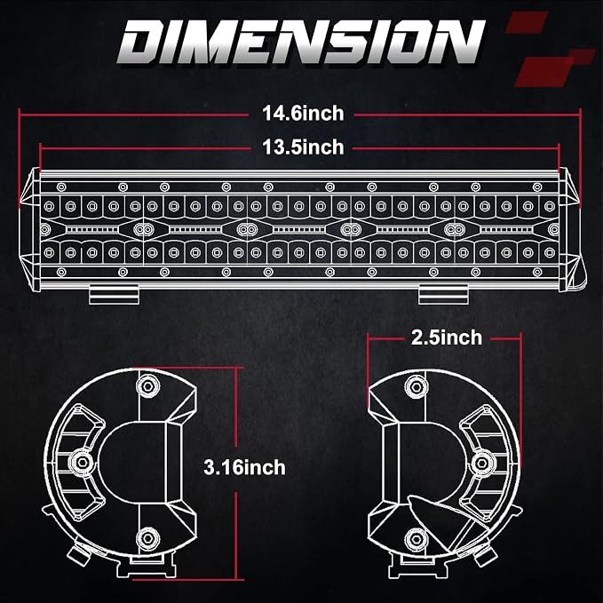 OFFROADTOWN 15 Inch 300W LED Light Bar, White, Aluminum, IP68 Waterproof, Suitable for Off-Road Vehicles, UTVs, ATVs, Trucks, Boats