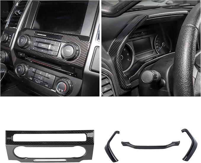 JeCar 11PCS Interior Decoration Trim Kit for Ford F150 2015-2020 Steering Wheel & Center Console Trim Dashboard & Rear Air Conditioner Vent Cover (Carbon Fiber Grain)