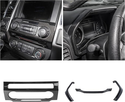 JeCar 11PCS Interior Decoration Trim Kit for Ford F150 2015-2020 Steering Wheel & Center Console Trim Dashboard & Rear Air Conditioner Vent Cover (Carbon Fiber Grain)