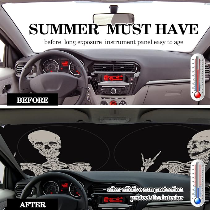 Windshield Sun Shade Foldable Car Front Window Covers for Car Accessories Sun Heat UV Rays Visor Protector Protection for Universal Cars SUV Truck(Skeleton)