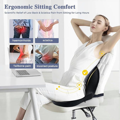 Car Seat Cushion, Memory Foam Driving Cushion with Adjustable Strap, Ergonomic Pad for Car & Semi Truck, Office Chair Cushion for Sciatica & Lower Back Pain Relief, Dark Gray