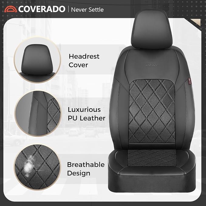 Coverado Car Seat Covers, Front Seat Covers, 2 Front Automotive Seat Cover, Mesh Breathable Seat Protectors, Universal Fit for Most Cars