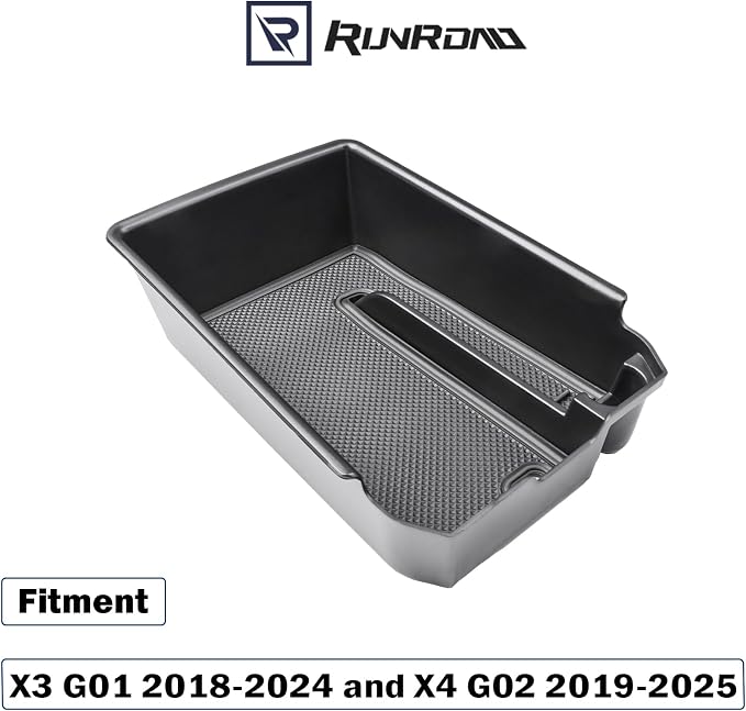 RUNROAD Center Console Organizer Tray Compatible with BMW X3 G01 2018-2024 and for BMW X4 G02 2019-2025 Accessories, Insert Secondary Storage Box Armrest Tray Console Organizer (Black)
