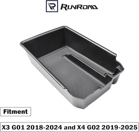 RUNROAD Center Console Organizer Tray Compatible with BMW X3 G01 2018-2024 and for BMW X4 G02 2019-2025 Accessories, Insert Secondary Storage Box Armrest Tray Console Organizer (Black)