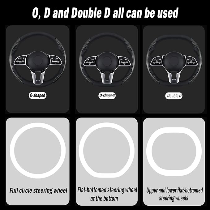 Carbon Fiber Steering Wheel Cover, 2-Piece Set Anti-Skid Comfortable Grip Segmented Butterfly Design, Easy Snap-On Installation Universal Fit 99% Cars, Black