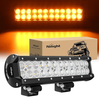 Nilight LED Light Bar 12 Inch 72W Spot Flood Combo Amber Beam Off Road Lamp Fishing Hunting Emergency Deck Work Lighting for Trucks UTV Pick-up Van Boat Tractor