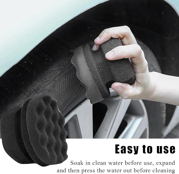 KVAEY 2 PCS Tire Dressing Applicator Pads, Reusable Hex Grip Tire Shine Applicator Polishing Sponge Pads, Wheel Tire Shine Detailing Foam for Most Vehicles, Car Accessories (Black, 3.15")