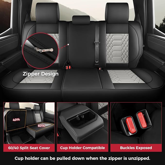 FREESOO Tundra Seat Covers 2026 2025 2024 2023 2022 Full Set, Fit for Toyota Tundra Crewmax Double Cab, Custom Truck Seat Covers with Waterproof Faux Leather BlackgGrey