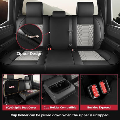 FREESOO Tundra Seat Covers 2026 2025 2024 2023 2022 Full Set, Fit for Toyota Tundra Crewmax Double Cab, Custom Truck Seat Covers with Waterproof Faux Leather BlackgGrey