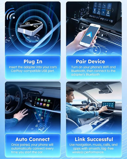 Wireless Carplay Adapter to Play TV on Car Screen 3 in 1 USB A/C Android Auto Bluetooth Video Box Screen Mirror iOS Phone Wired to Wireless Screen Mirroring Car Play Accessories for iPhone