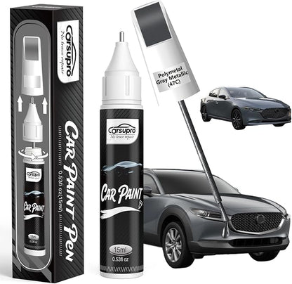Polymetal Gray Metallic(47C) for Mazda Touch Up Paint Pen, 2 in 1 Car Scratch Remover with Pen Tip and Brush, Precise Color Match for Car Paint Scratch Repair, Quickly and Easily Fix Chips and Nicks
