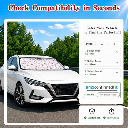 Car Windshield Sun Shade with Cute Heart Bow, Foldable Front Window Sunshade Universal Fits Sedan Compact Car Hatchback SUV, UV Heat Protection - 59 x 27.5