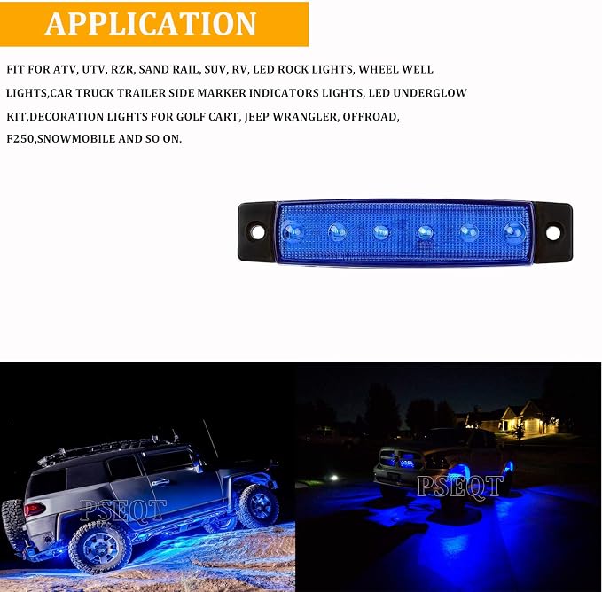 PSEQT 10 Pcs LED Rock Strip Lights Car Exterior Underglow Wheel Fender Well Lighting Kits Waterproof for Golf Cart Wrangler Offroad Truck RV UTV ATV Snowmobile (Blue)