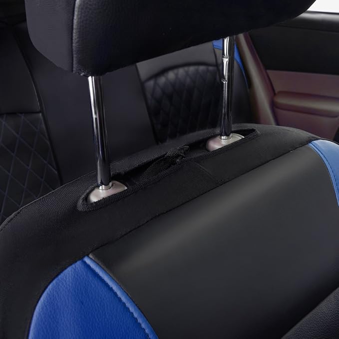Universal Deluxe Pu Luxury Vinyl Faux Leather Car Seat Covers Two Front 6 Pieces Airbag Compatible Fit for Cars SUV Vehicles (Black and Blue)
