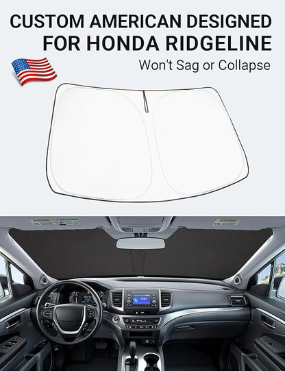 Proadsy 2026 Upgrade Windshield Sun Shade Custom Fit Honda Ridgeline 2017-2025 2026 4-Layer Foldable Front Sunshade Protector Sun Visor Blocks UV Rays Keep Car Cooler
